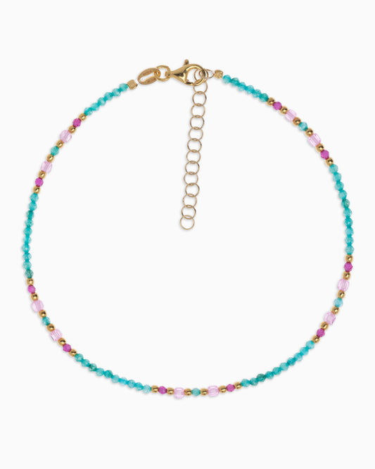 Cavigliera donna zirconi sfaccettati verde acqua Dorato – Alary Athena Collection