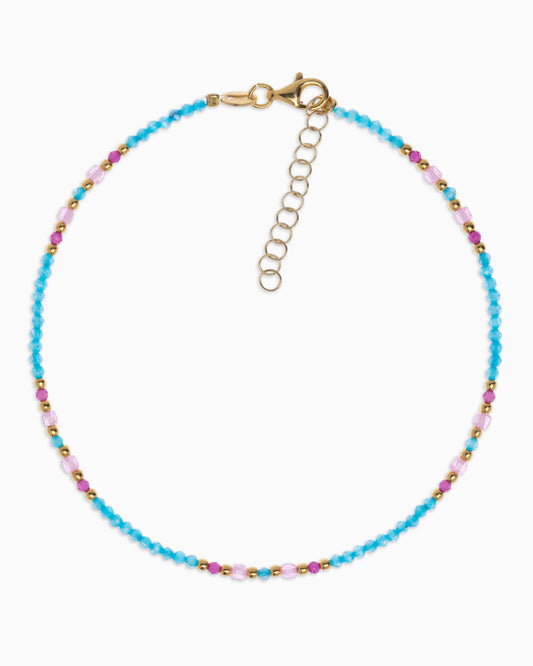 Cavigliera donna zirconi sfaccettati azzurro Dorato – Alary Athena Collection