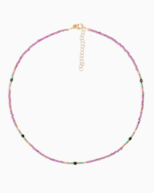 Girocollo donna rodonite garnet sfaccettata Dorato – Alary Athena Collection