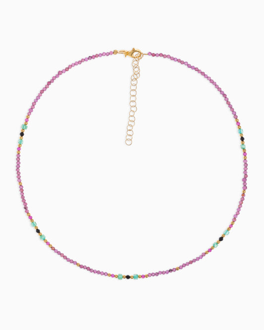 Girocollo donna rodonite garnet sfaccettati Dorato – Alary Athena Collection