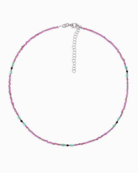 Girocollo donna rodonite garnet sfaccettati Argento – Alary Athena Collection