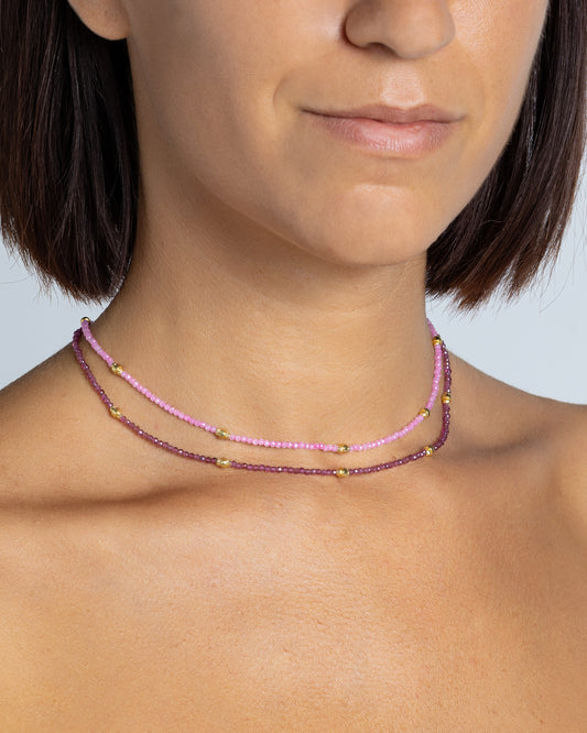 Girocollo donna rodonite garnet sfaccettati Dorato – Alary Era Collection