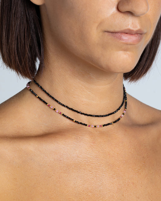 Girocollo donna spinello nero sfaccettato Dorato – Alary Athena Collection