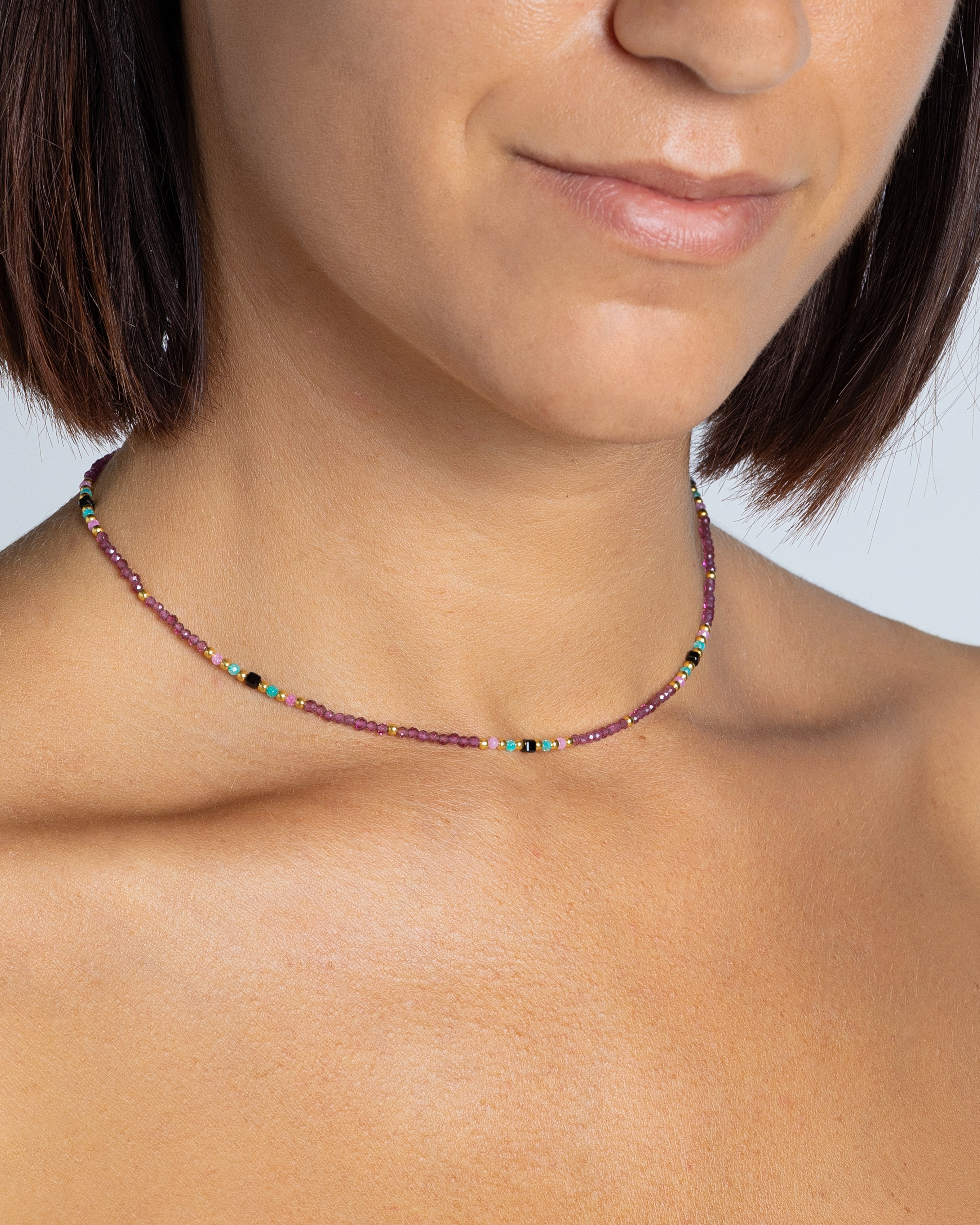 Women's necklace faceted rhodonite garnet Gold – Alary Athena Collection