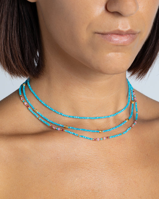 Girocollo donna zirconi sfaccettati azzurro Dorato – Alary Athena Collection