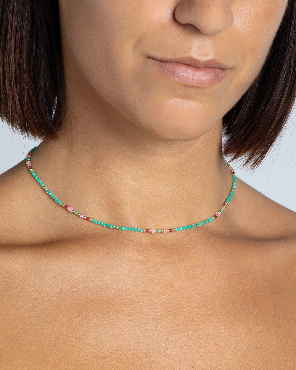 Women's necklace faceted tiffany green zircons Gold – Alary Athena Collection