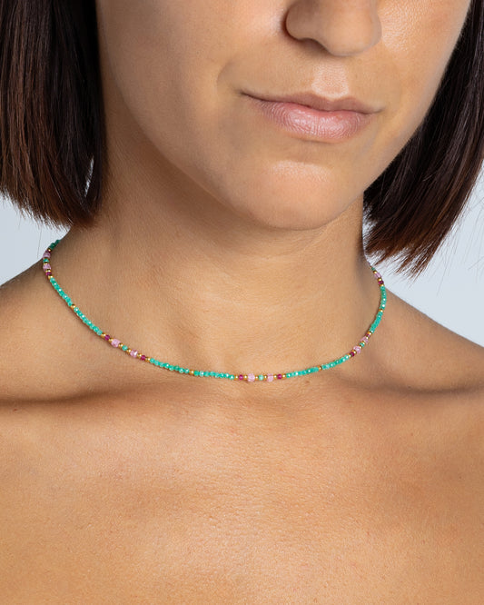 Girocollo donna zirconi sfaccettati verde tiffany Dorato – Alary Athena Collection