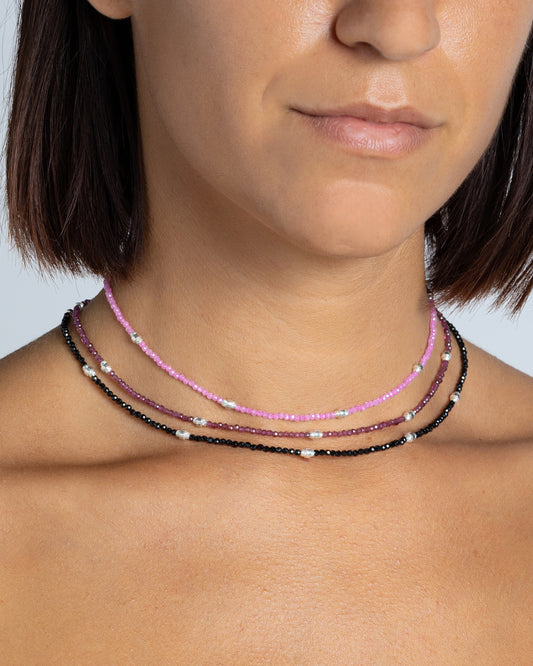 Girocollo donna rodonite garnet sfaccettati Argento – Alary Era Collection