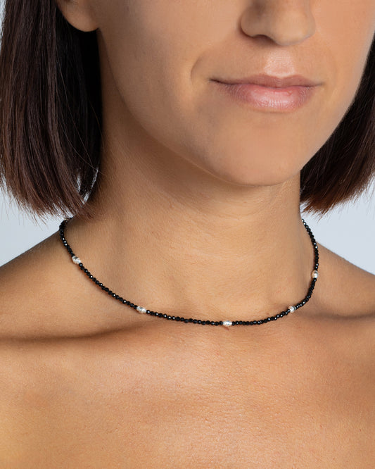 Girocollo donna spinello nero sfaccettato Argento – Alary Era Collection