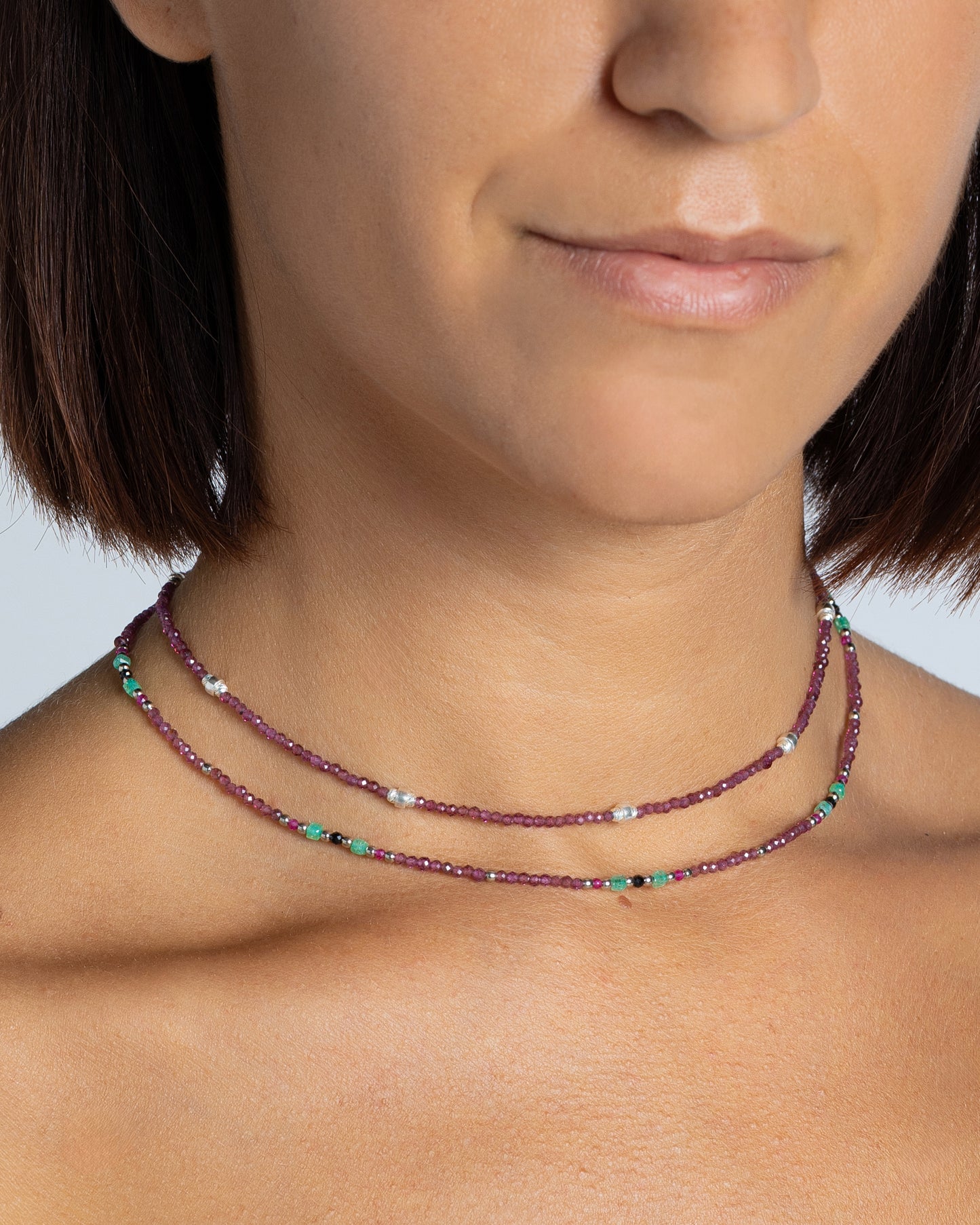 Women's necklace faceted rhodonite garnet Silver – Alary Athena Collection