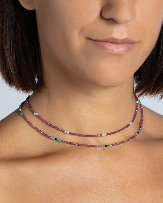 Girocollo donna rodonite garnet sfaccettati Argento – Alary Athena Collection