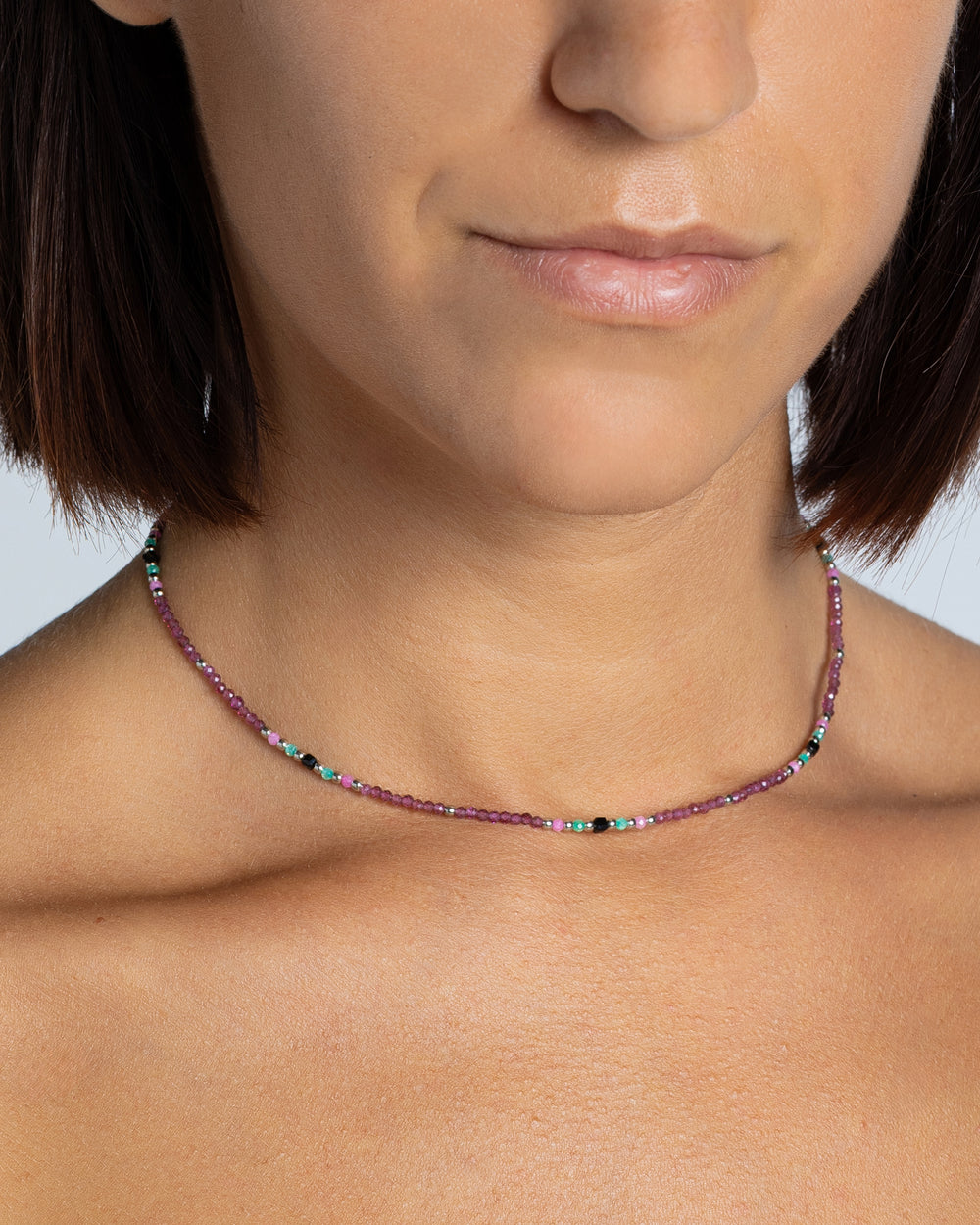 Women's necklace faceted rhodonite garnet Silver – Alary Athena Collection