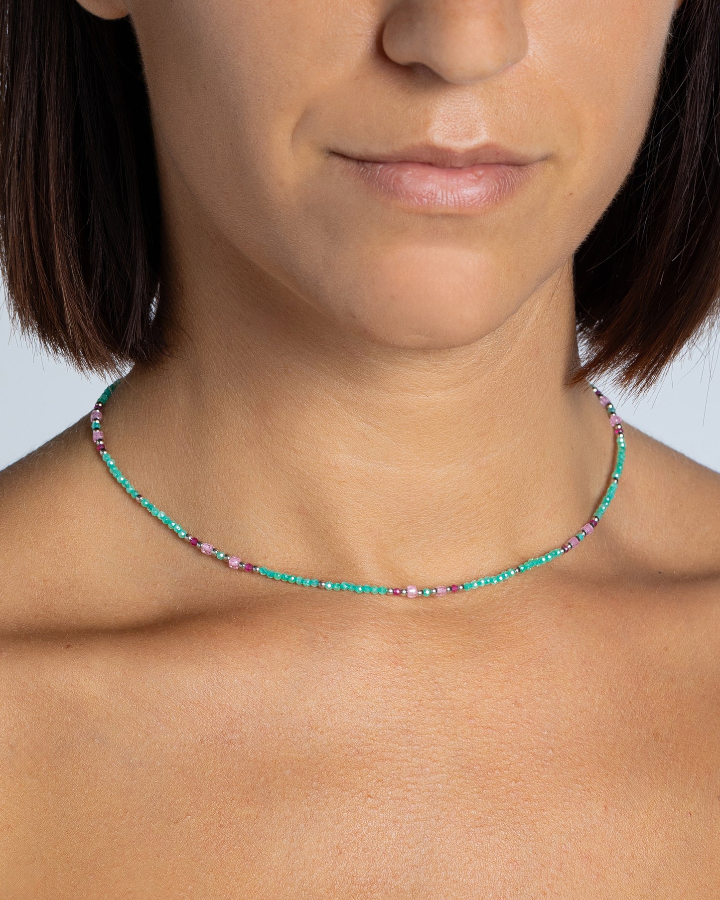 Women's necklace faceted tiffany green zircons Silver – Alary Athena Collection