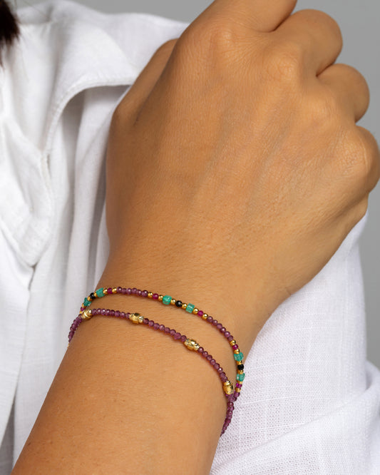 Bracciale donna rodonite garnet sfaccettati Dorato – Alary Athena Collection