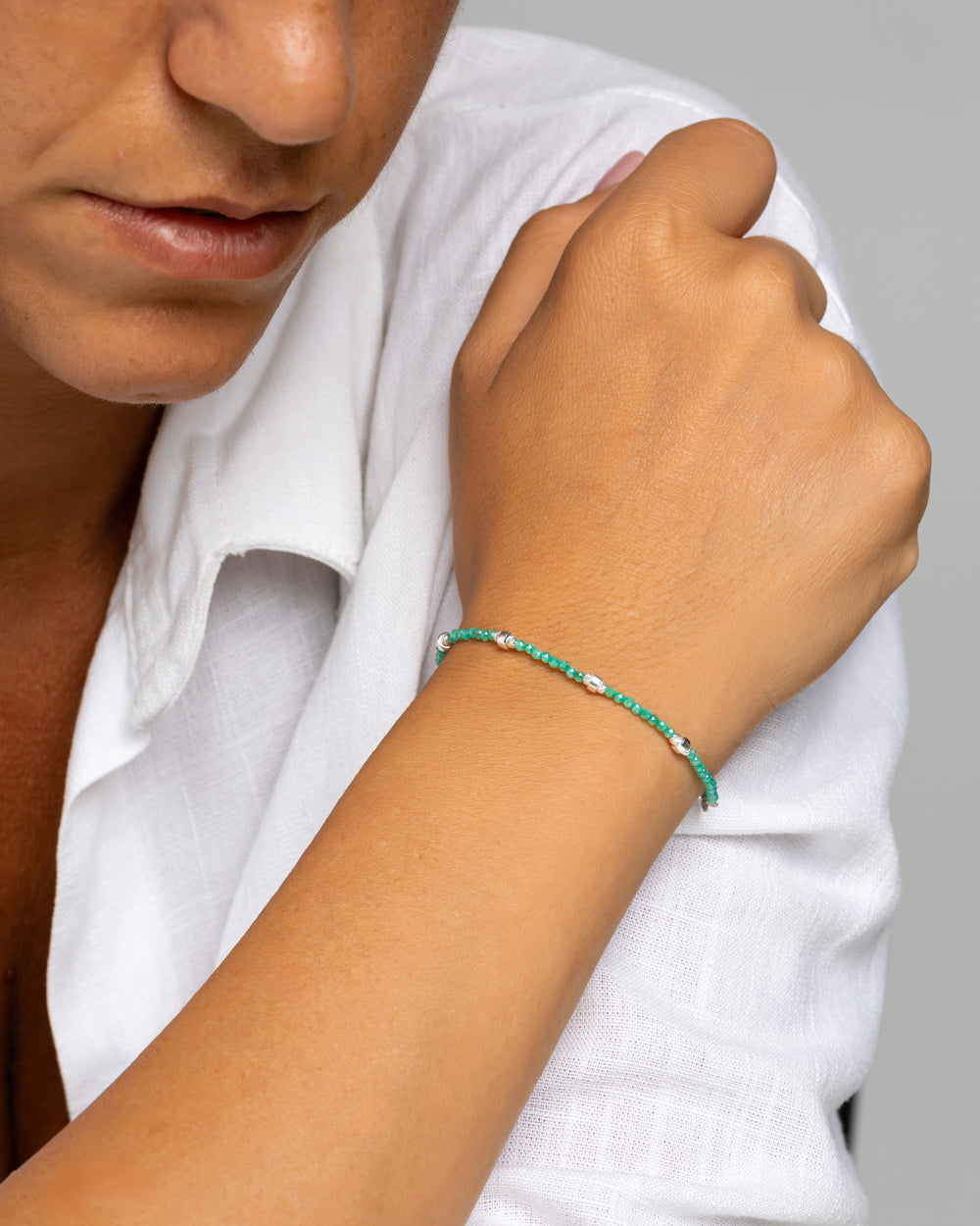 Women's bracelet faceted tiffany green zircons Silver – Alary Era Collection